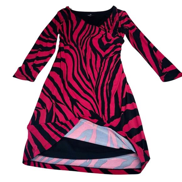 NWT Ronni Nicole Black Red Zebra Office Siren Wrap Dress V Neck Long Sleeve - Picture 3 of 16